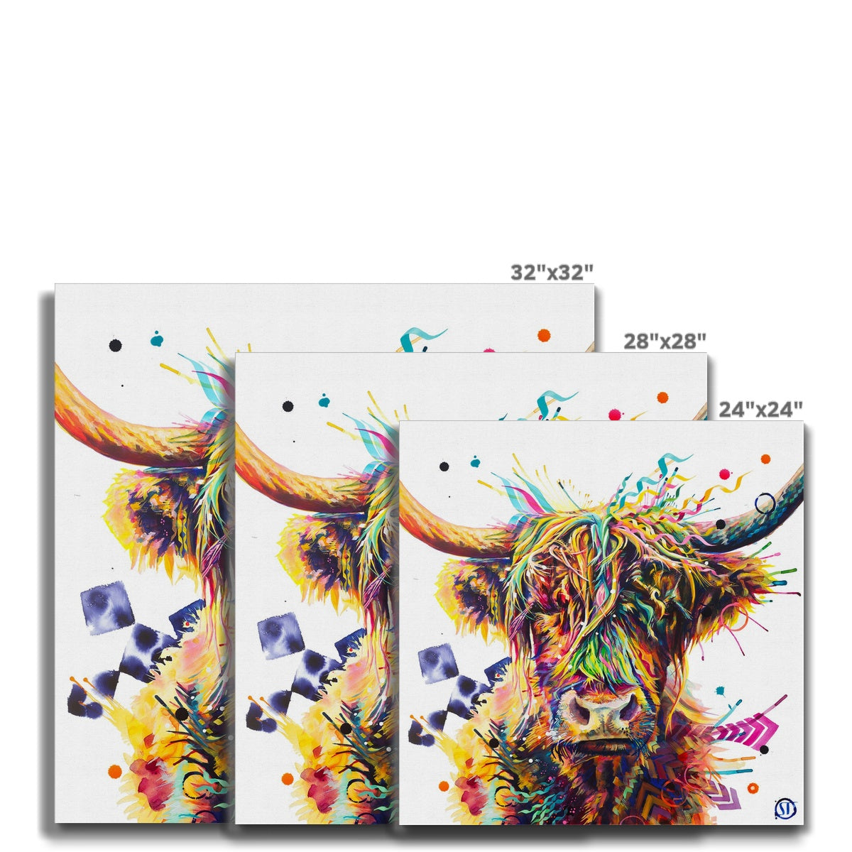 Highland cow canvas size options