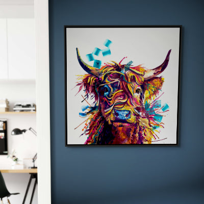 Colourful Highland Cow Paintings | Highland Cow Canvas | Highland Cattle Prints