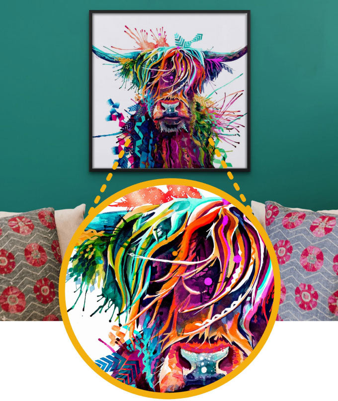 Colourful Highland Cow Painting | Highland Catlle Art | Cow Wall Art | Cow Artwork