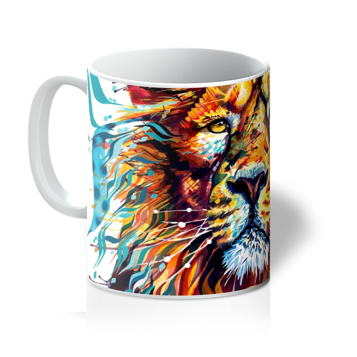 Animal On Mugs | Animal Mugs | Lion Artwork | Lion Painting | Lion Print | Pet Portrait Artist | Colourful Animal Art
