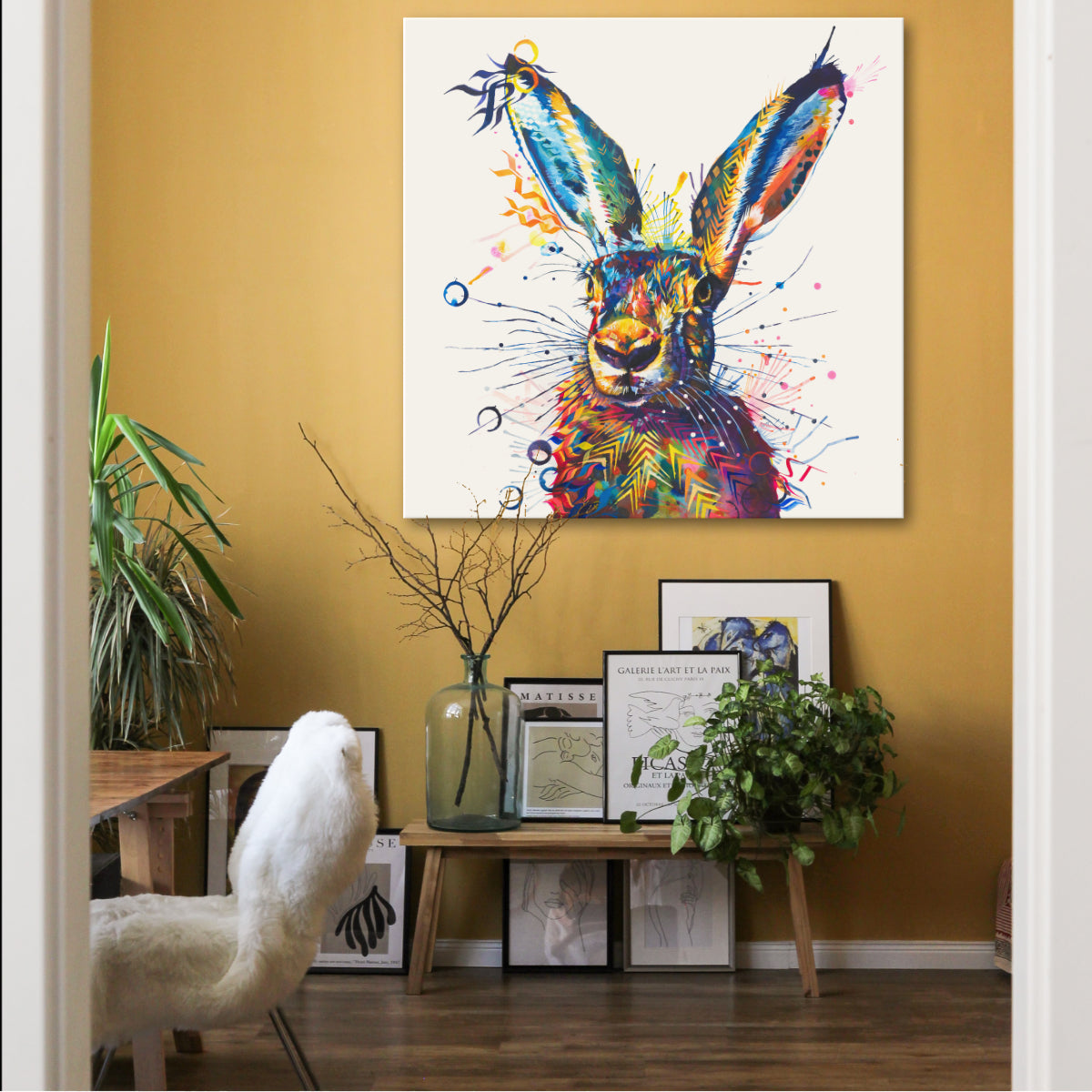 Rabbit Painting | Wall Art | Framed Prints | Sarah Taylor | Modern Art | Framed Wall Art | Pet Portraits | Abstract Art | Framed Art | Bright Wall Art | Colourful Animal Art