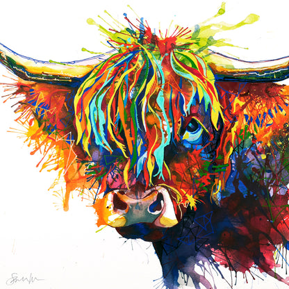 Highland Cow Painting | Highland Cow Painting (UK) | Wall Art | Sarah Taylor | Modern Art | Highland Cow Print | Animal Artwork