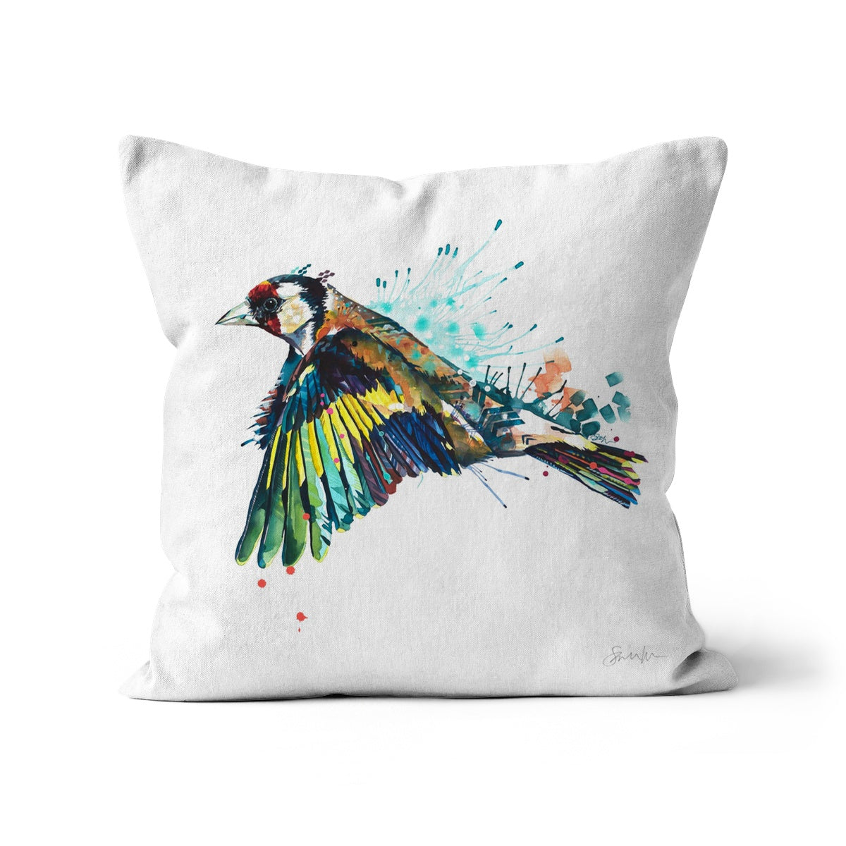 Goldie the Goldfinch Cushion Sarah Taylor Art
