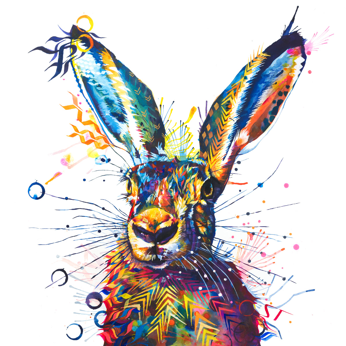 Rabbit Painting | Wall Art | Framed Prints | Sarah Taylor | Modern Art | Framed Wall Art | Pet Portraits | Abstract Art | Framed Art | Bright Wall Art | Colourful Animal Art