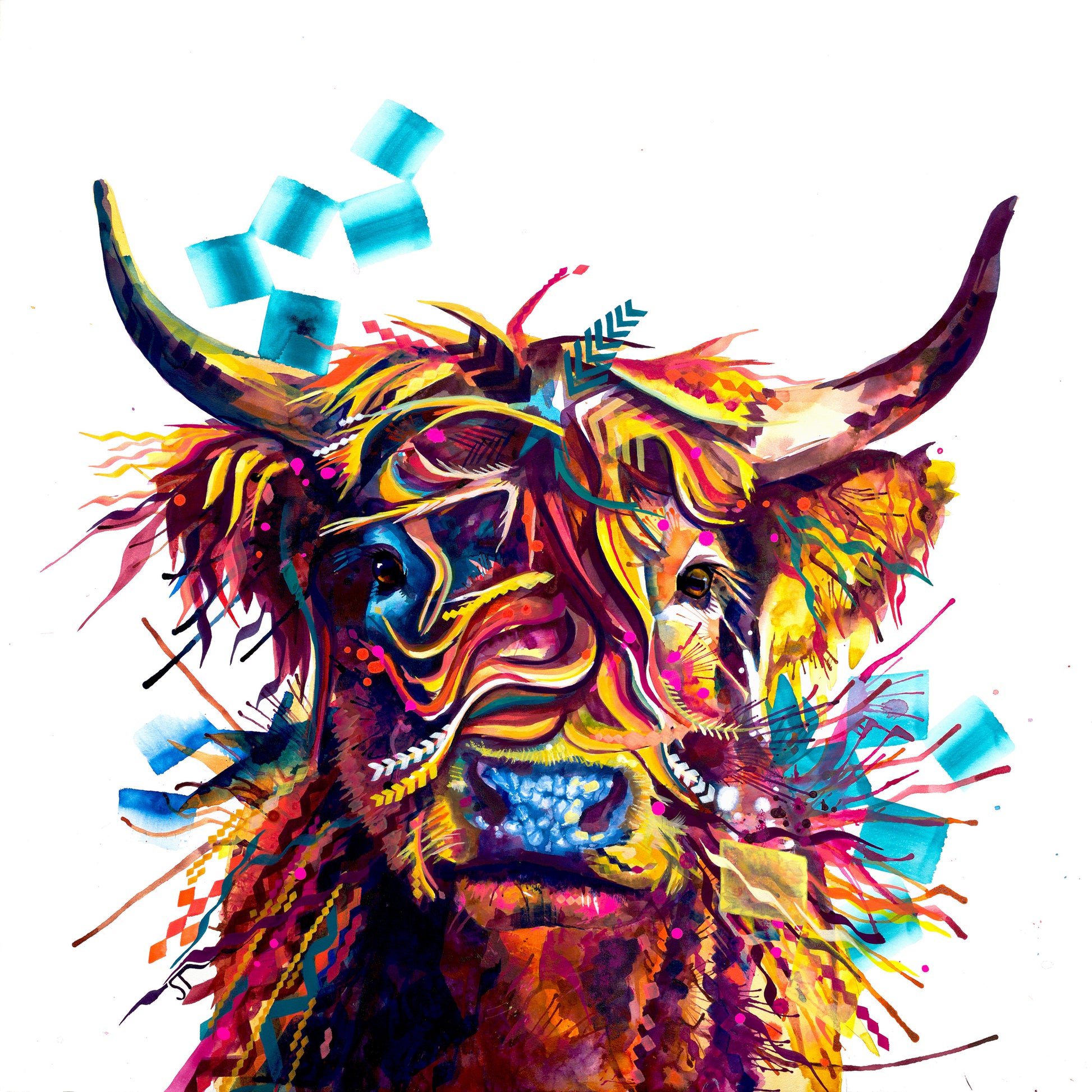 Highland Cow Painting | Highland Cow Painting (UK) | Wall Art | Highland Cow Canvas | Highland Cow Print | Highland Cattle Cushions | Animal Artwork