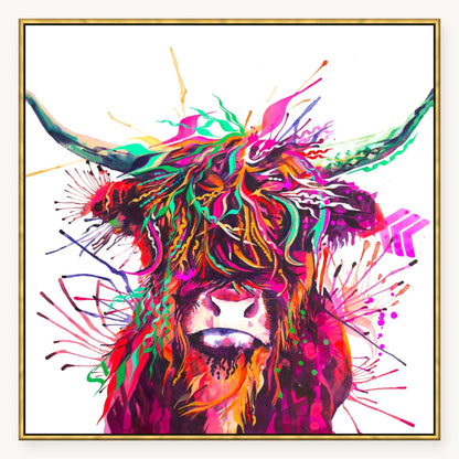Agatha the Highland Cow XL Wall Art in an antique gold float frame, 40x40 inches | Highland Cow Art | Sarah Taylor