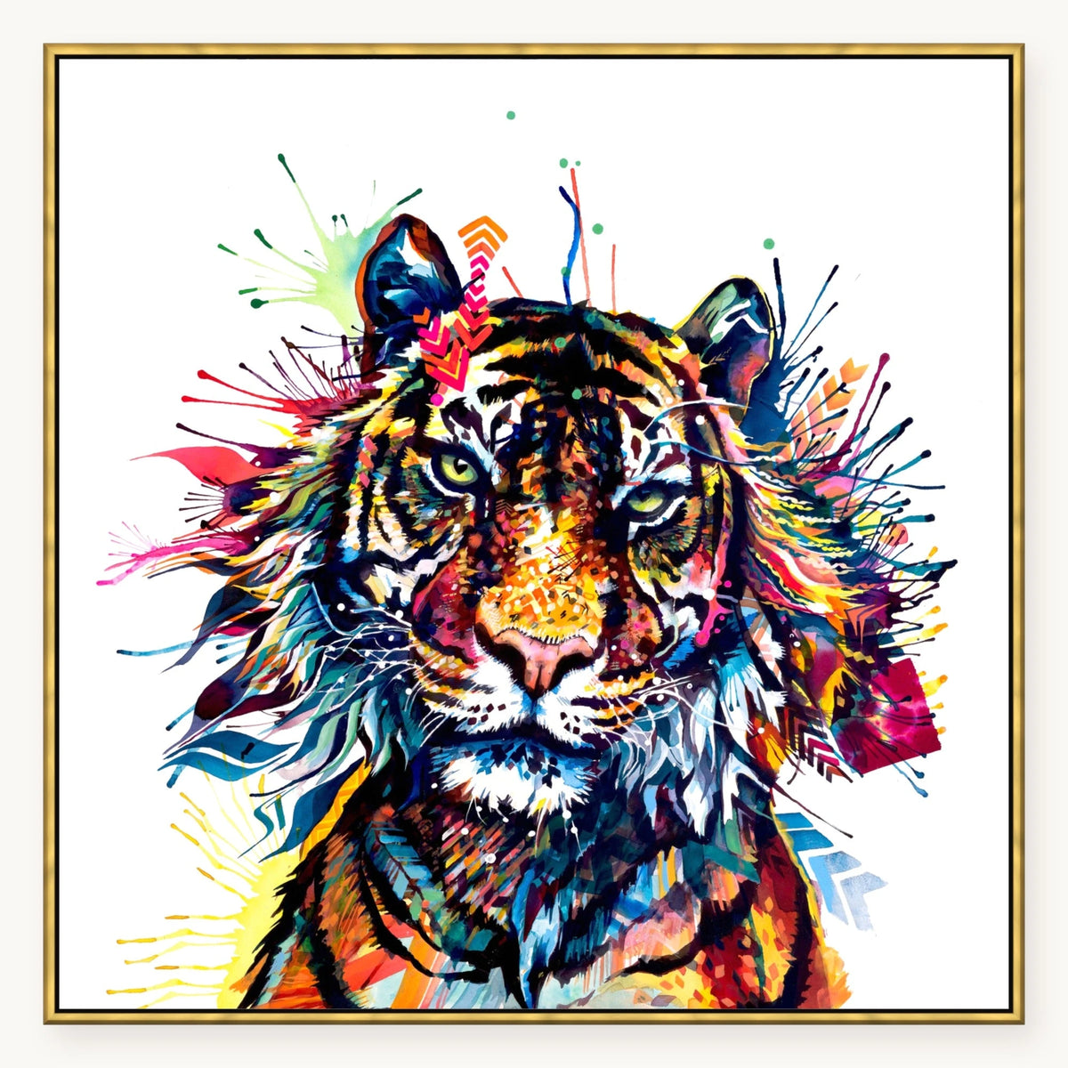 Clifford the Tiger XL Wall Art in an antique gold float frame, 40x40 inches | Tiger Art | Sarah Taylor