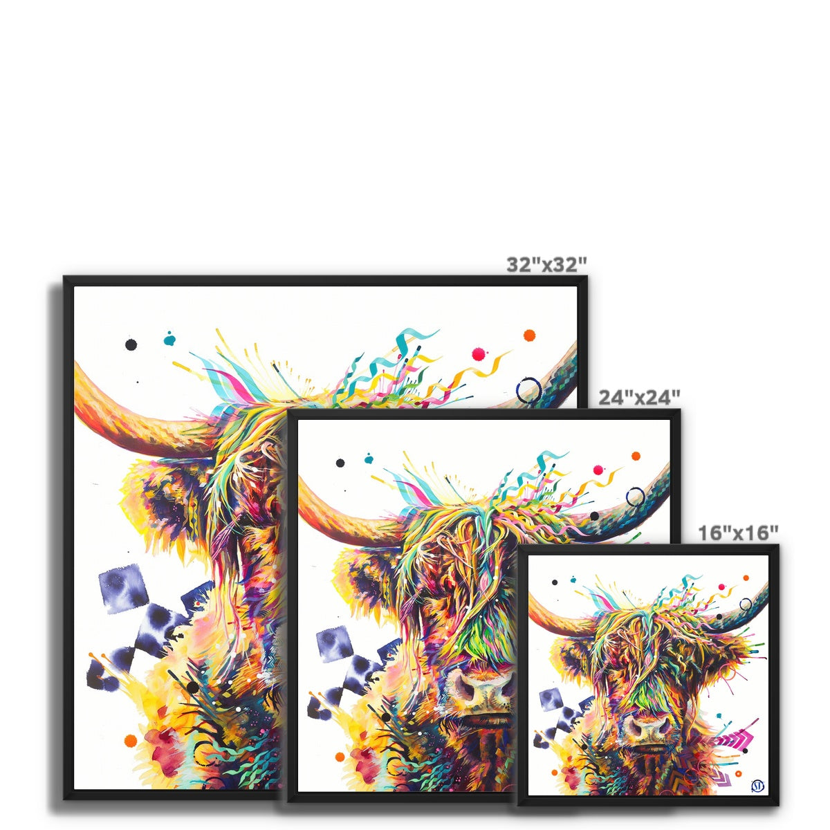 Mildred the Highland Cow colourful framed canvas wall art -size options