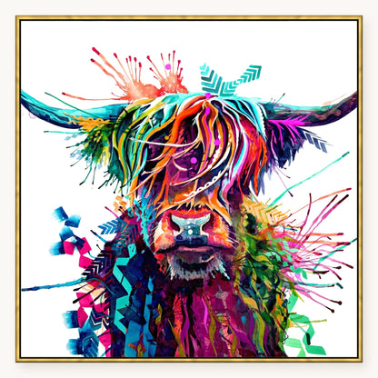 Hilda the Highland Cow XL Wall Art in an antique gold float frame, 40x40 inches | Highland Cow Art | Sarah Taylor