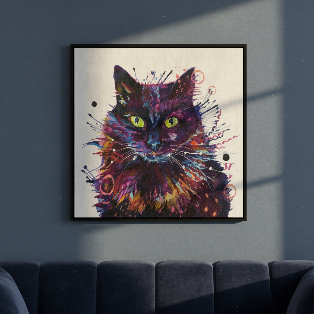 Merlin the Black Cat Framed Canvas