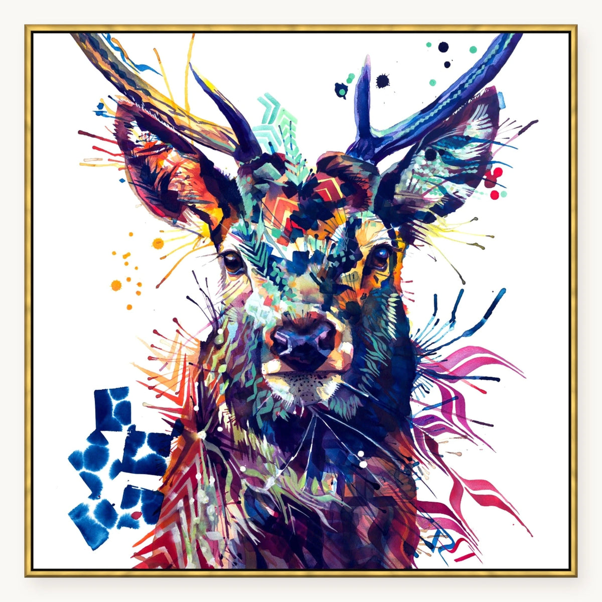 Stanley the Stag XL Wall Art in an antique gold float frame, 40x40 inches | Stag Art | Sarah Taylor