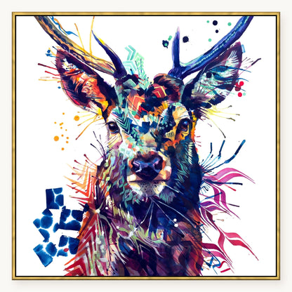 Stanley the Stag XL Wall Art in an antique gold float frame, 40x40 inches | Stag Art | Sarah Taylor