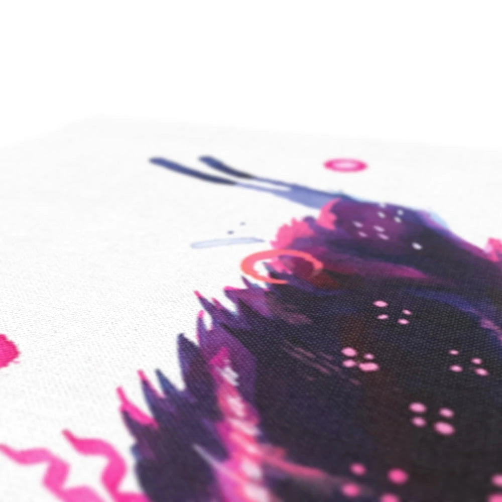 Colourful Border Collie canvas, Poppy, with blue, violet, pink and yellow paint splashes by Sarah Taylor Art