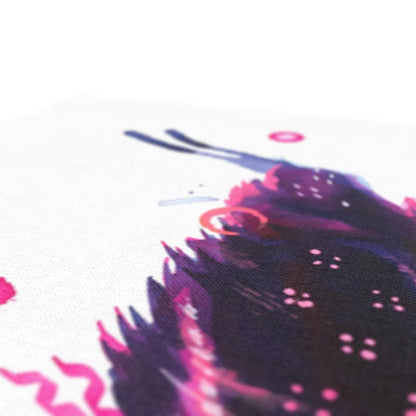 Colourful Border Collie canvas, Poppy, with blue, violet, pink and yellow paint splashes by Sarah Taylor Art