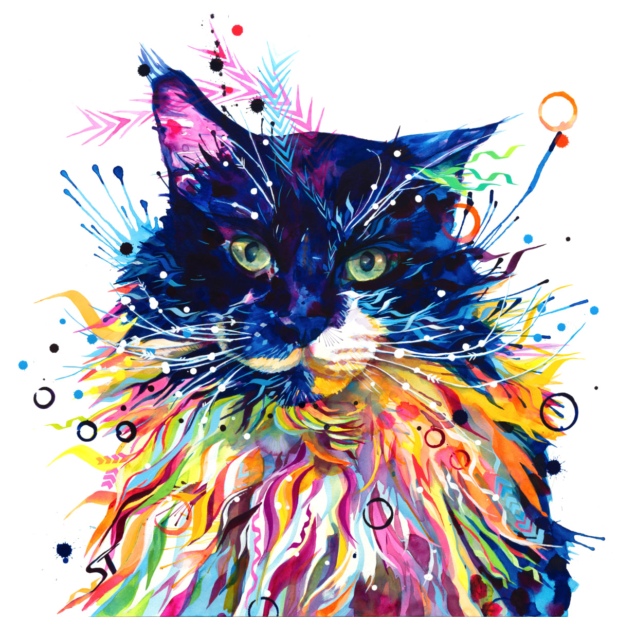 Wall Art | Cat Portrait | Cat Painting | Colourful Wall Art | Wall Prints | Animal Picture