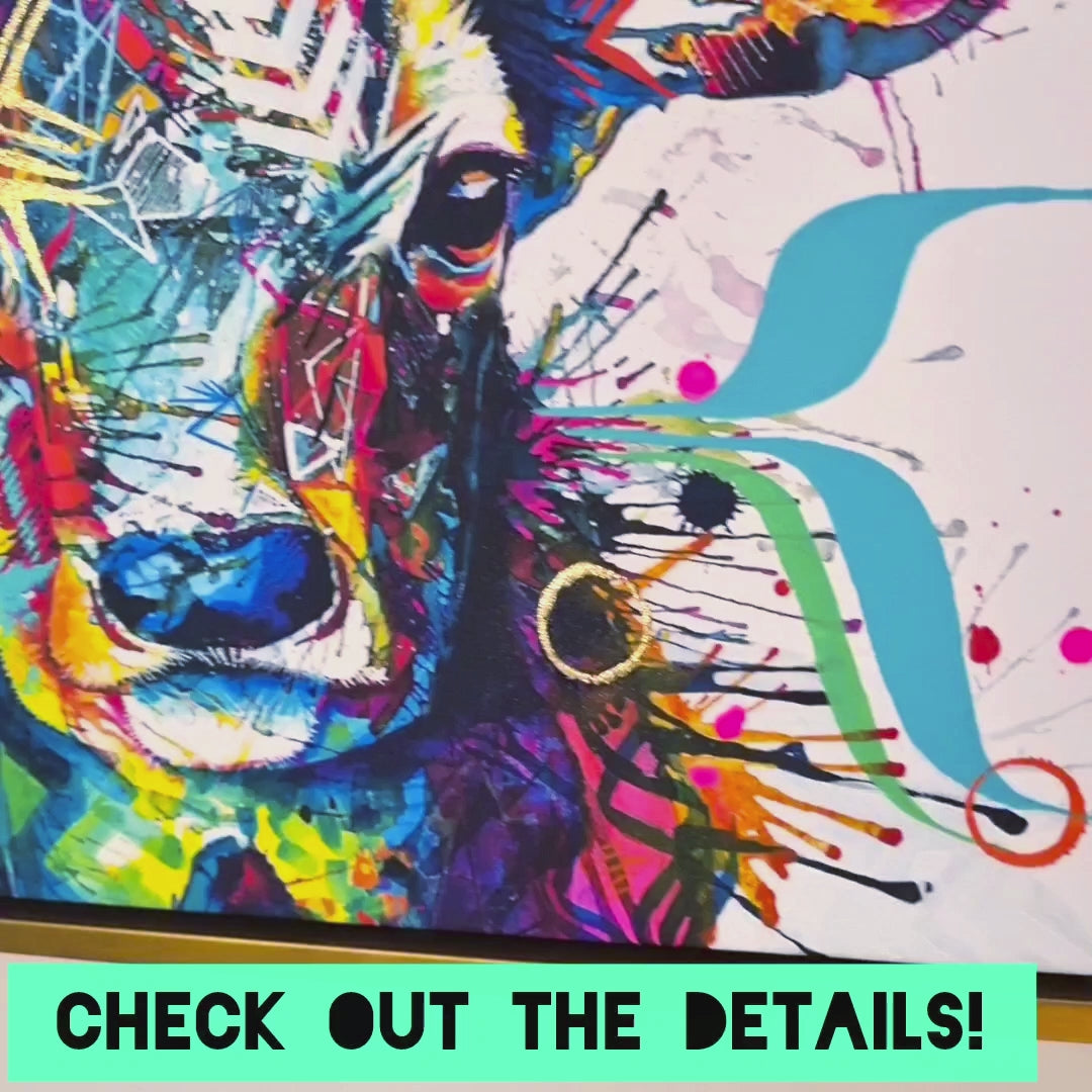 a video showing the details on the hand embellished stag painting