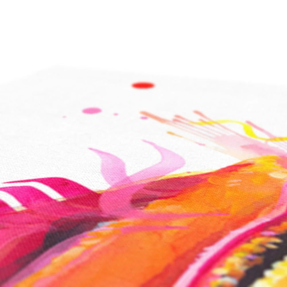 Colourful Rhodesian Ridgeback canvas, Zula, with golden fur, amber eyes and bold splashes of paint by Sarah Taylor Art