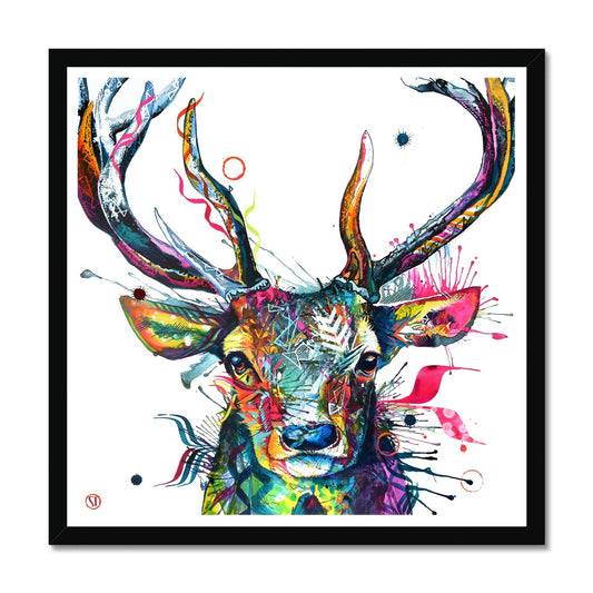 Wild stag painting print in black frame