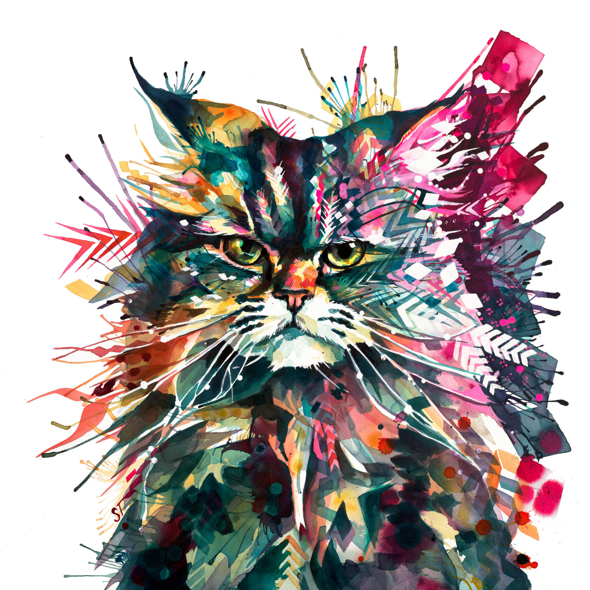 Cat Artwork | Cat Portrait | Cat Painting | Wallart | Animal Picture | Colourful Animal Art